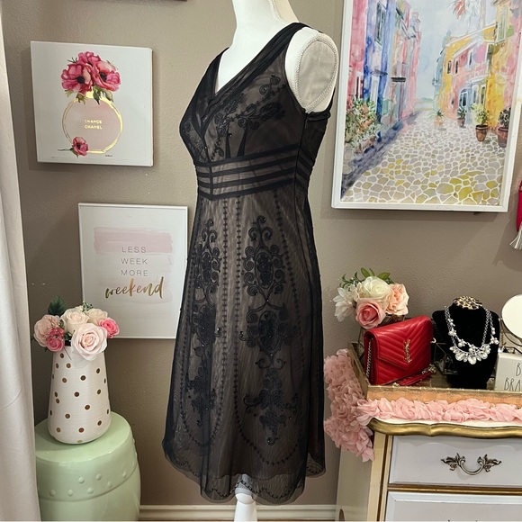 LOFT Lace floral Sequin Mesh overlay dress size 0P - Picture 2 of 5